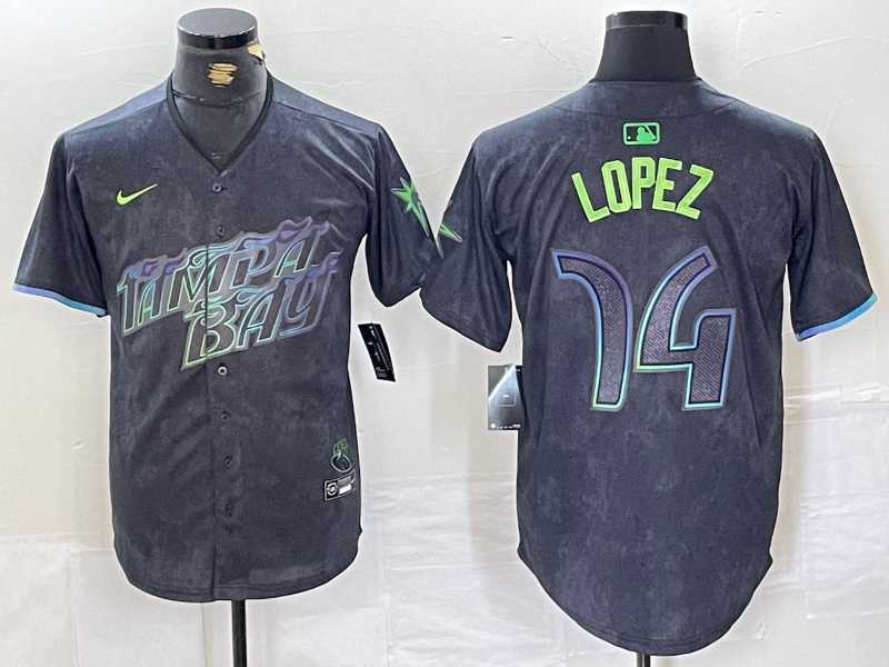 Mens Tampa Bay Rays #14 Jacob Lopez Charcoal 2024 City Connect Limited Cool Base Jersey